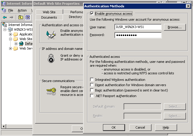 IIS 5.1 および IIS 6.0 の匿名認証